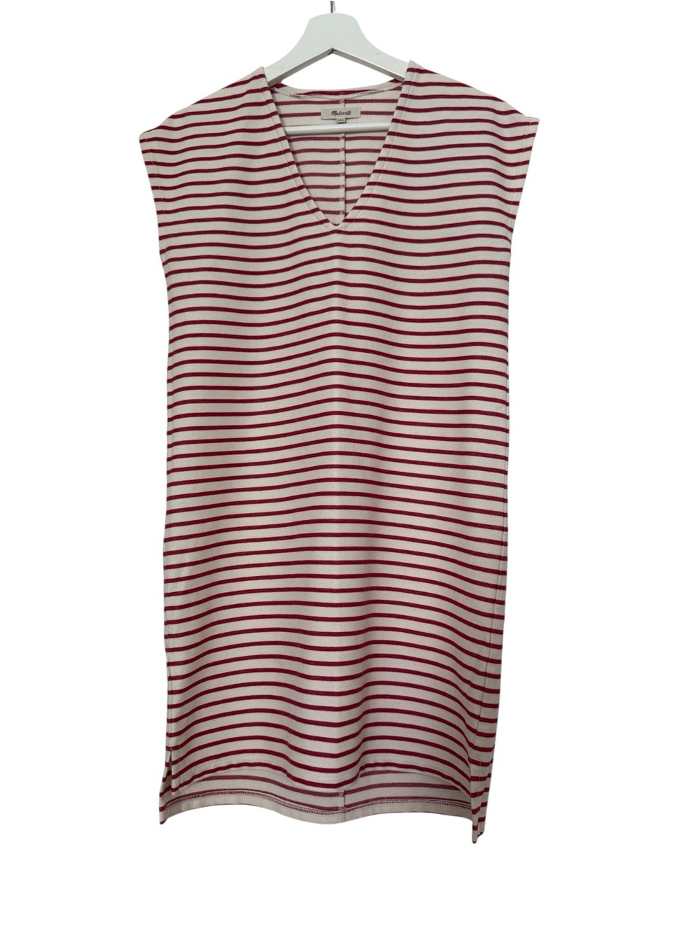 Madewell Cream & Red Striped V-Neck Midi Dress